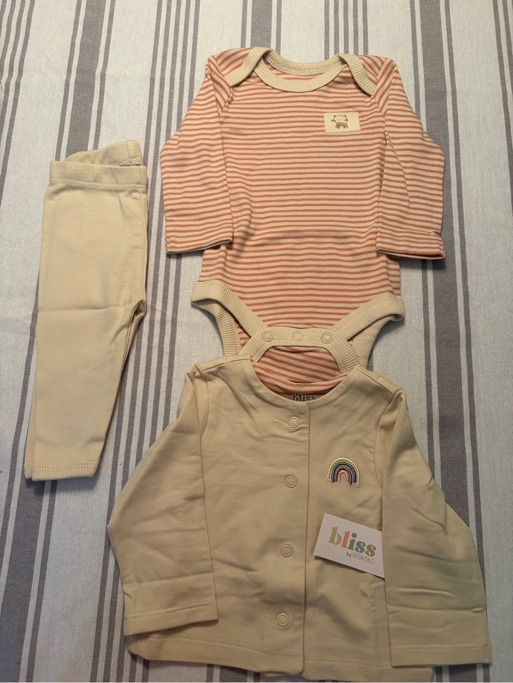Bliss Peach Stripe Bodysuit with Cream Cardigan & Leggings